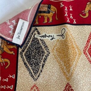 Jim Thompson Red and Gold Elephant Thai Silk Scarf - New Condition